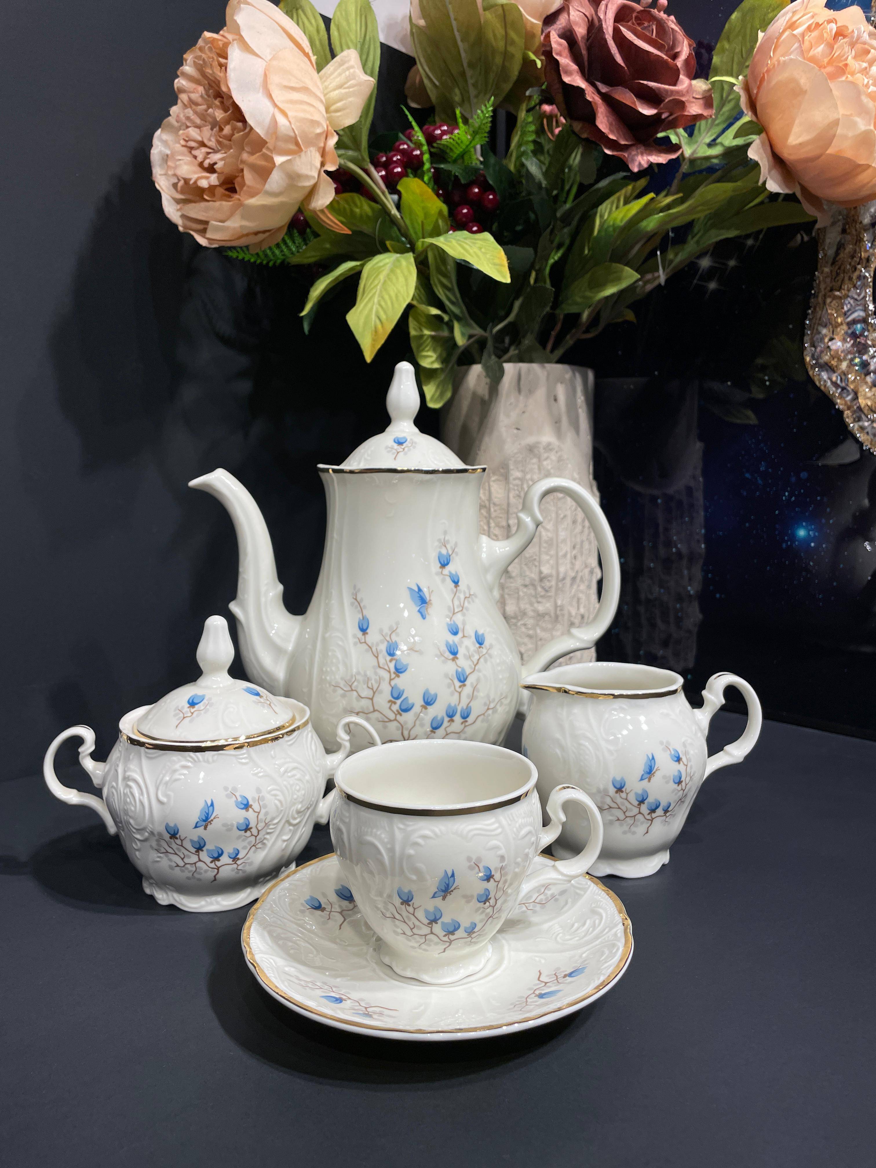 BERNADOTTE MAVİ ÇİÇEKLİ THUN COFEE SET 6/12 PARÇA KAHVE TAKIMI - 1