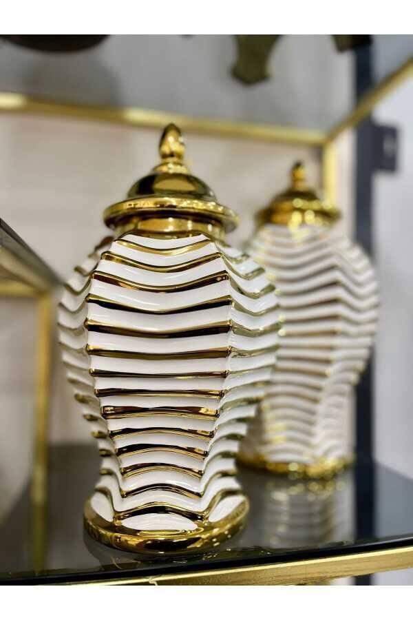 BEYAZ-GOLD SERAMİK KÜP VAZO - 1