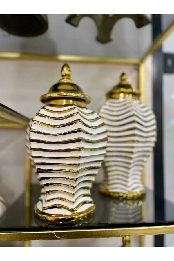 BEYAZ-GOLD SERAMİK KÜP VAZO - 2