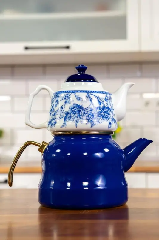 Blue Life Emaye Royal Porselen Demlikli Çaydanlık - 1