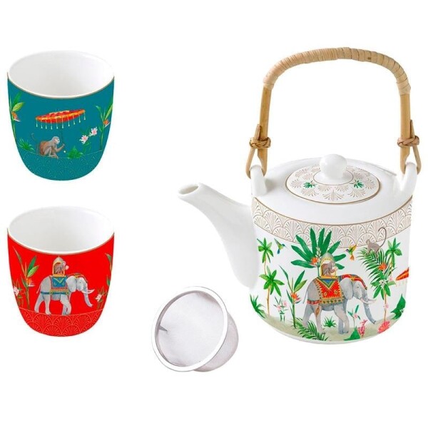 Easy Life Marajah Porselen Çaydanlık ve 2'li Fincan Seti 600 ml / 160 ml - Metal Demlikli - 1