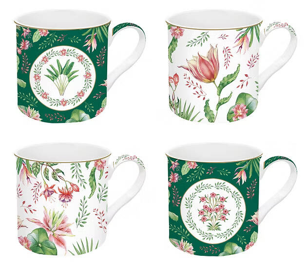 Easy Life Botanic Chic 4'lü Fine China Porselen Kulplu Bardak Seti 300 ml - 1