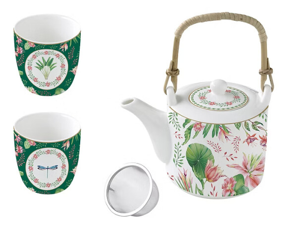 Easy Life Botanic Chic Porselen Çaydanlık ve 2'li Fincan Seti 600 ml / 160 ml - Metal Demlikli - 1