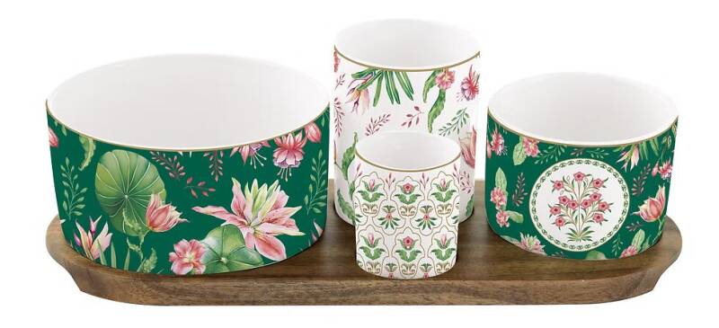Easy Life Botanic Chic4 Parça Porselen Meze Seti Akasya Tepsili 29 x 13 cm - 1