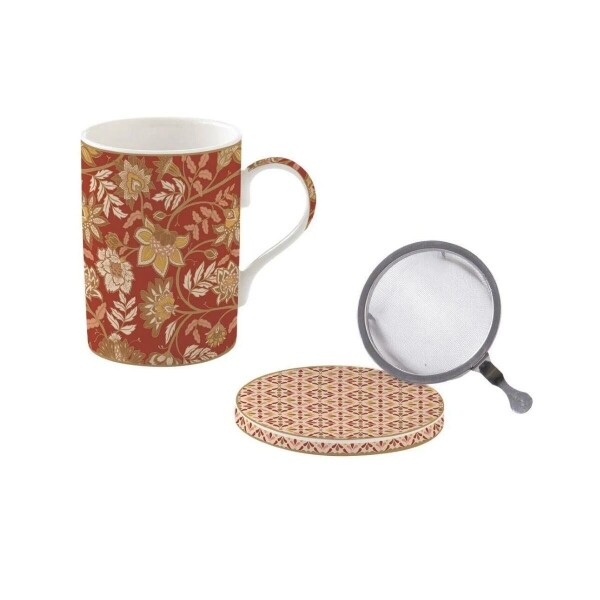 Easy Life Fleurs Des Reves Fine China Porselen Kulplu Bardak Kapaklı ve Metal Demlikli 350 ml - 1