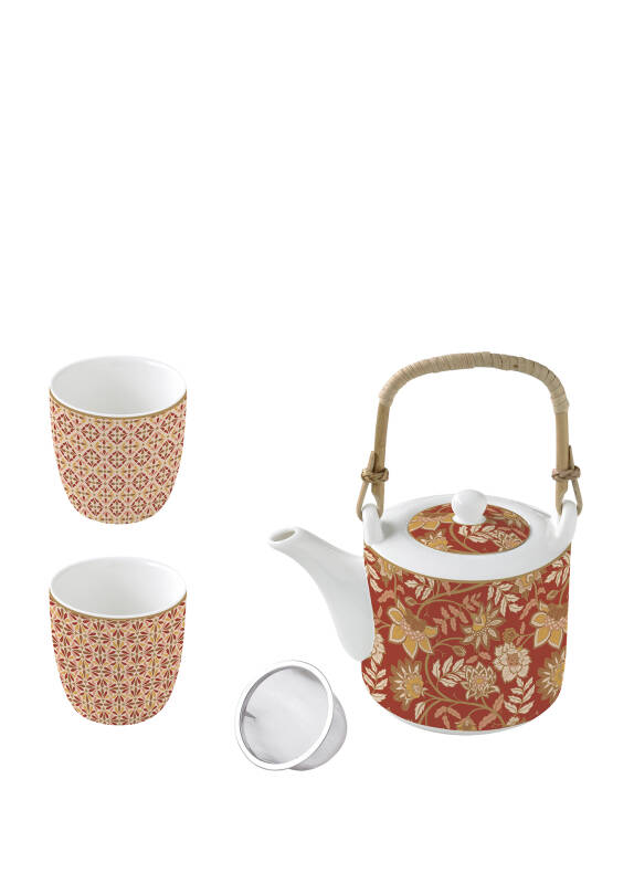 Easy Life Fleurs Des Reves Porselen Çaydanlık ve 2'li Fincan Seti 600 ml / 160 ml - Metal Demlikli - 1
