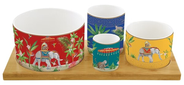  Easy Life Marajah 4 Parça Porselen Meze Seti Bambu Tepsili 29 x 13 cm - 1