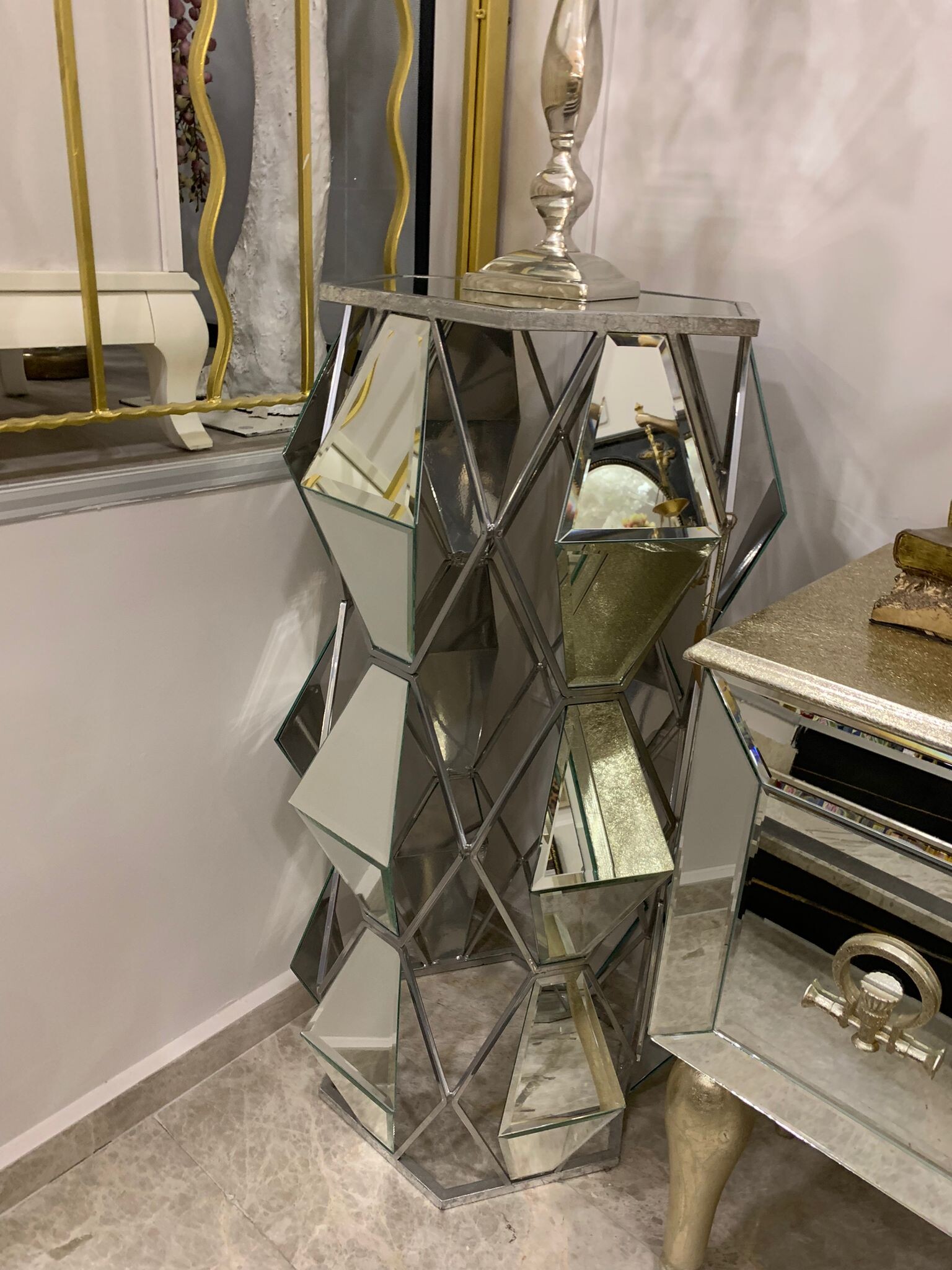Geo Aynalı Yan Sehpa Silver 100 cm - 2