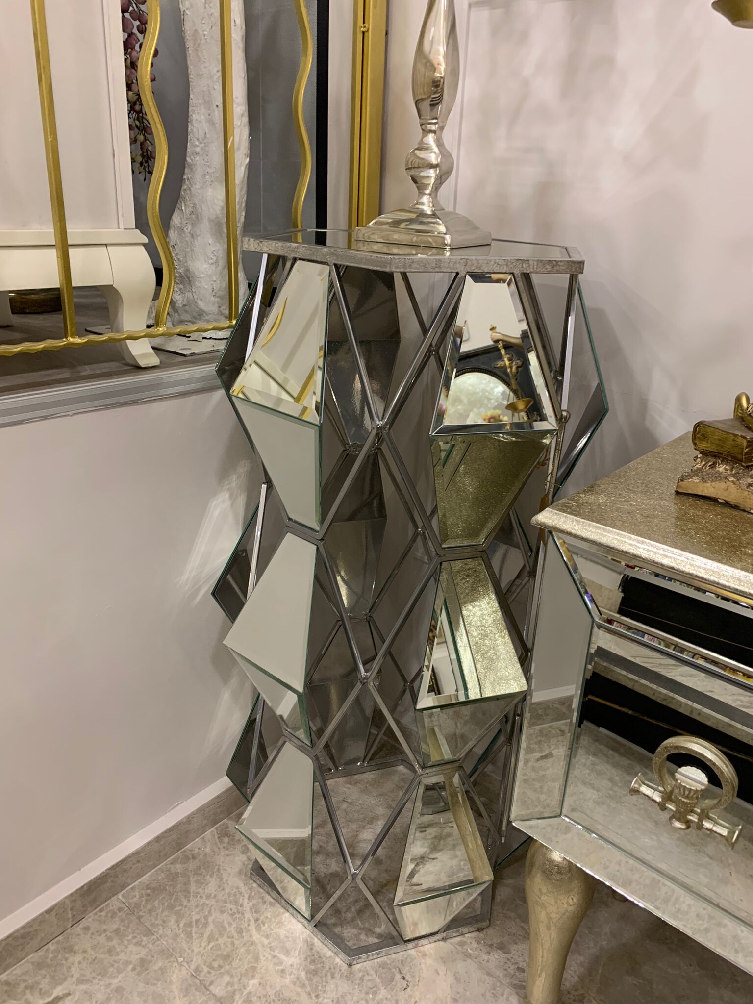 Geo Aynalı Yan Sehpa Silver 100 cm - 3