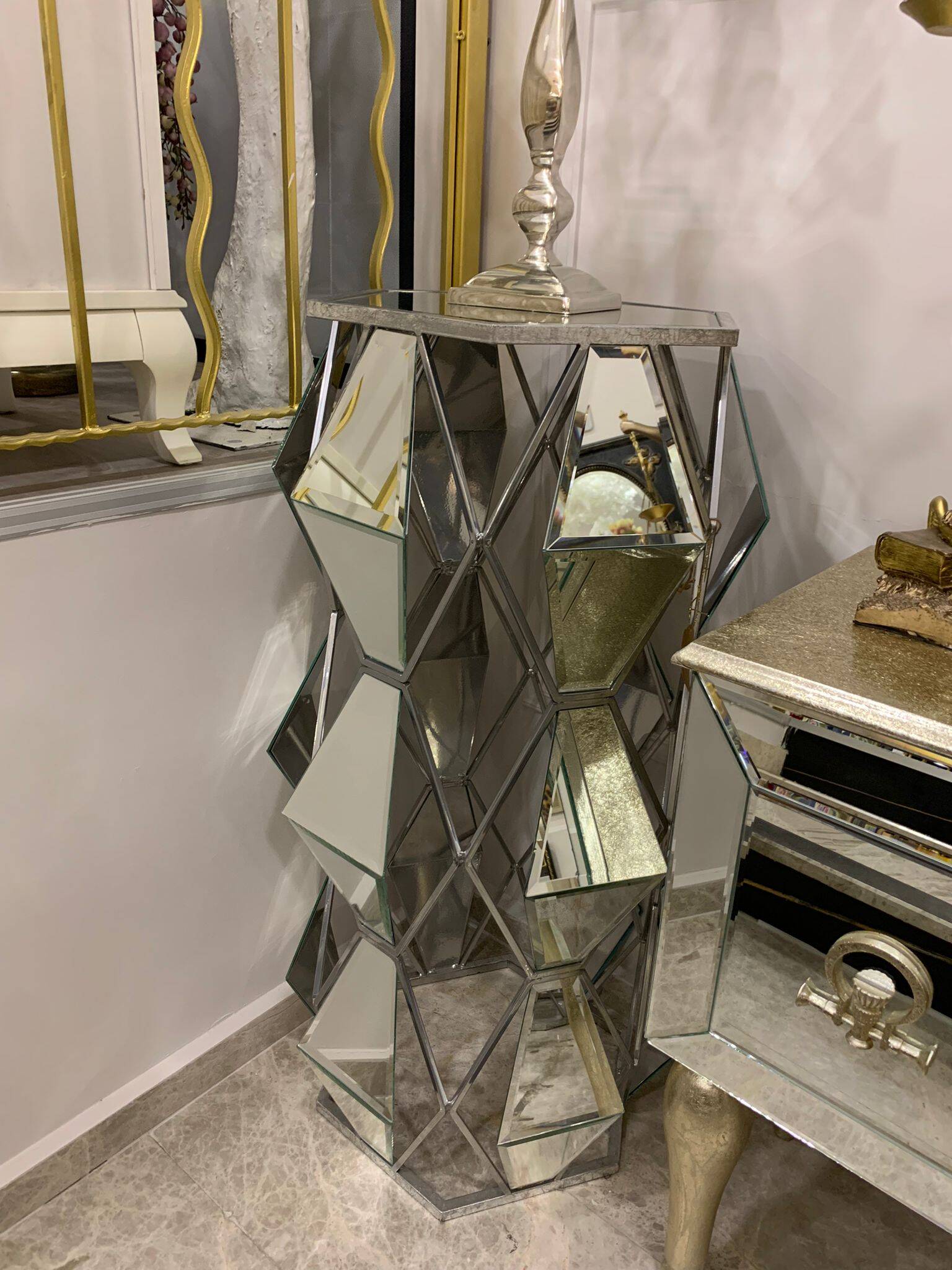 Geo Aynalı Yan Sehpa Silver 100 cm - 3