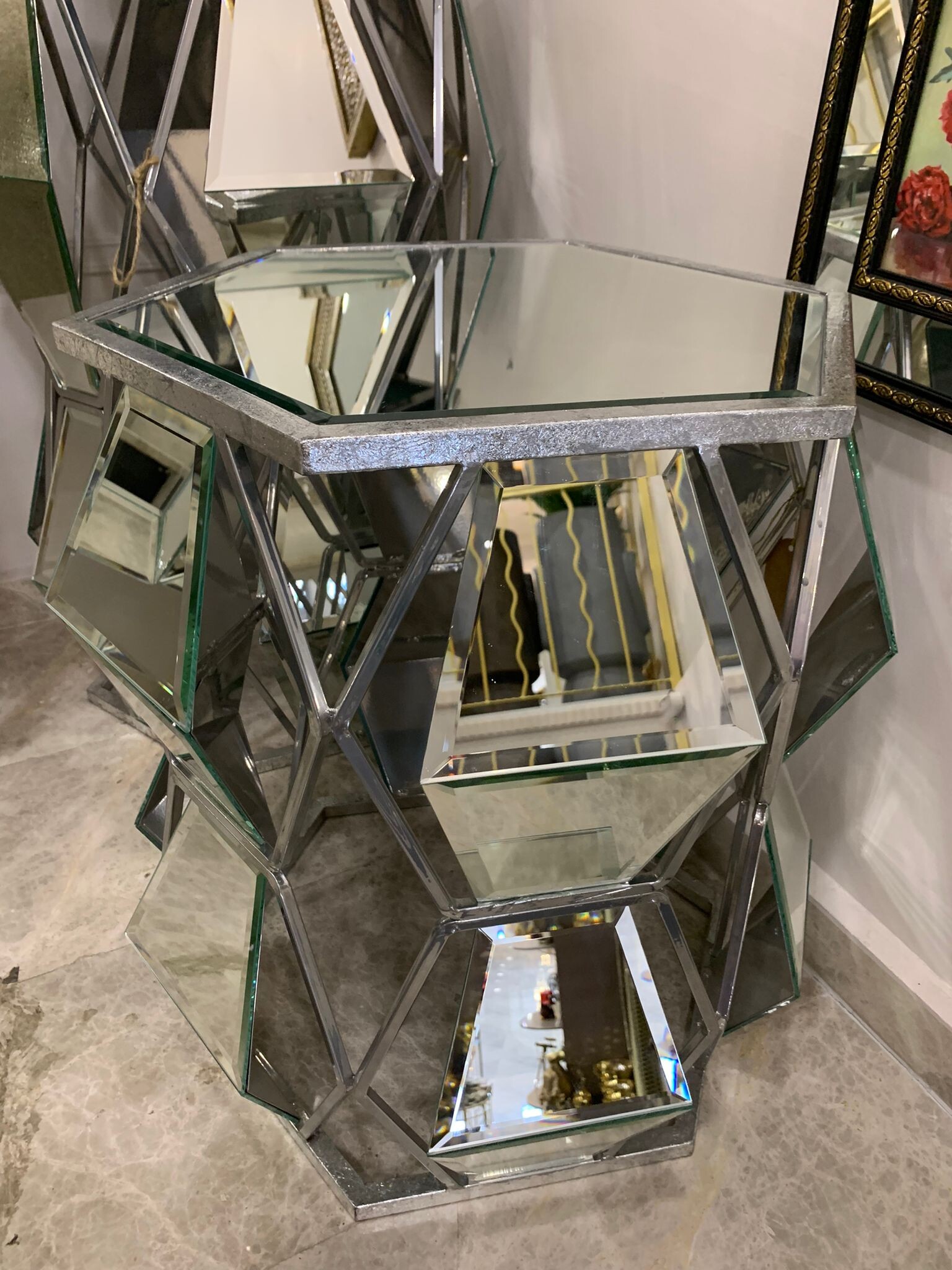 Geo Aynalı Yan Sehpa Silver 60 cm - 2
