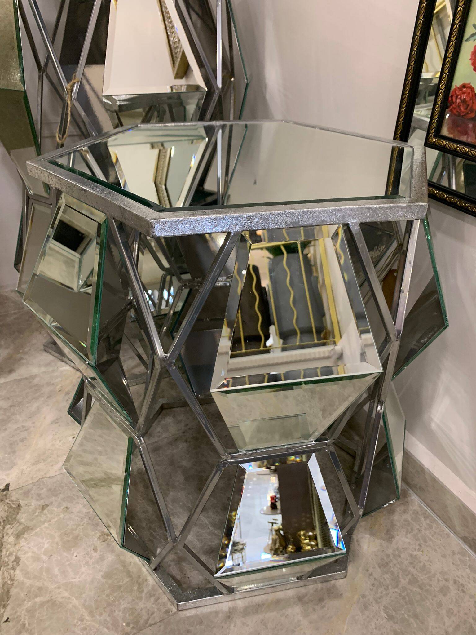 Geo Aynalı Yan Sehpa Silver 60 cm - 2