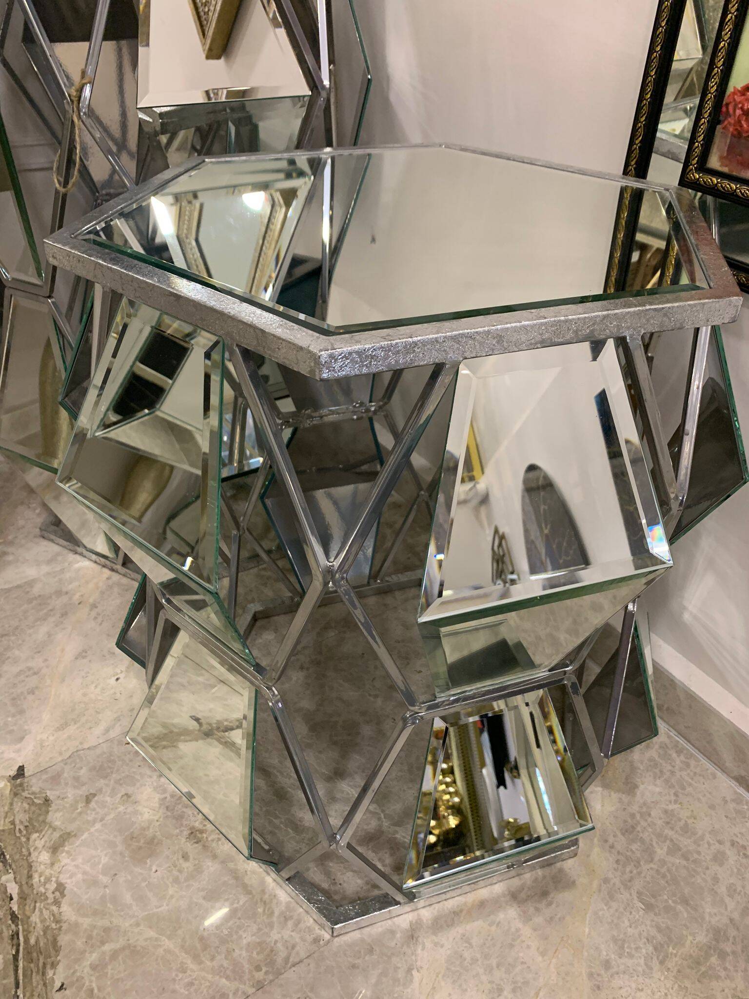 Geo Aynalı Yan Sehpa Silver 60 cm - 3