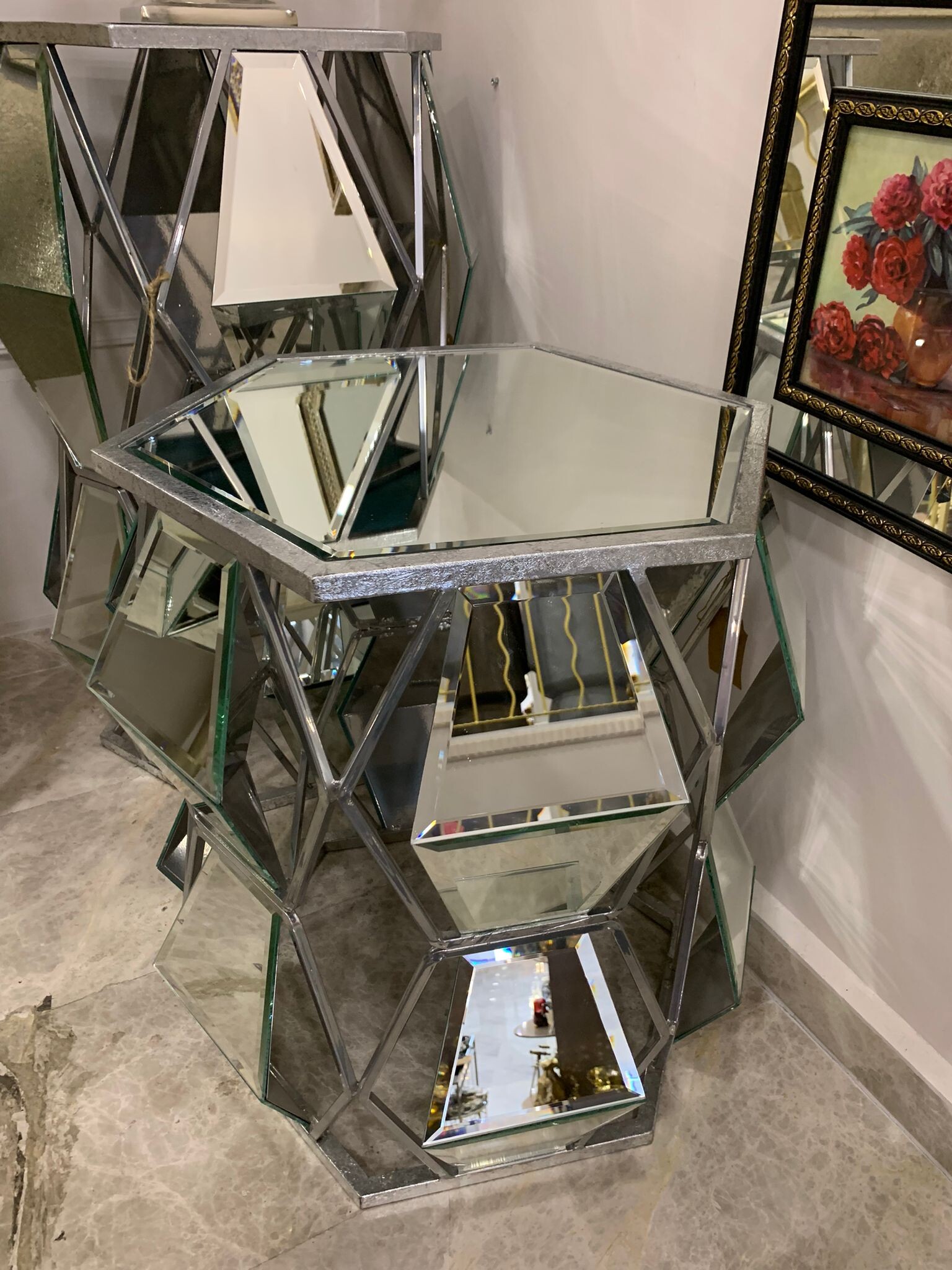 Geo Aynalı Yan Sehpa Silver 60 cm - 4