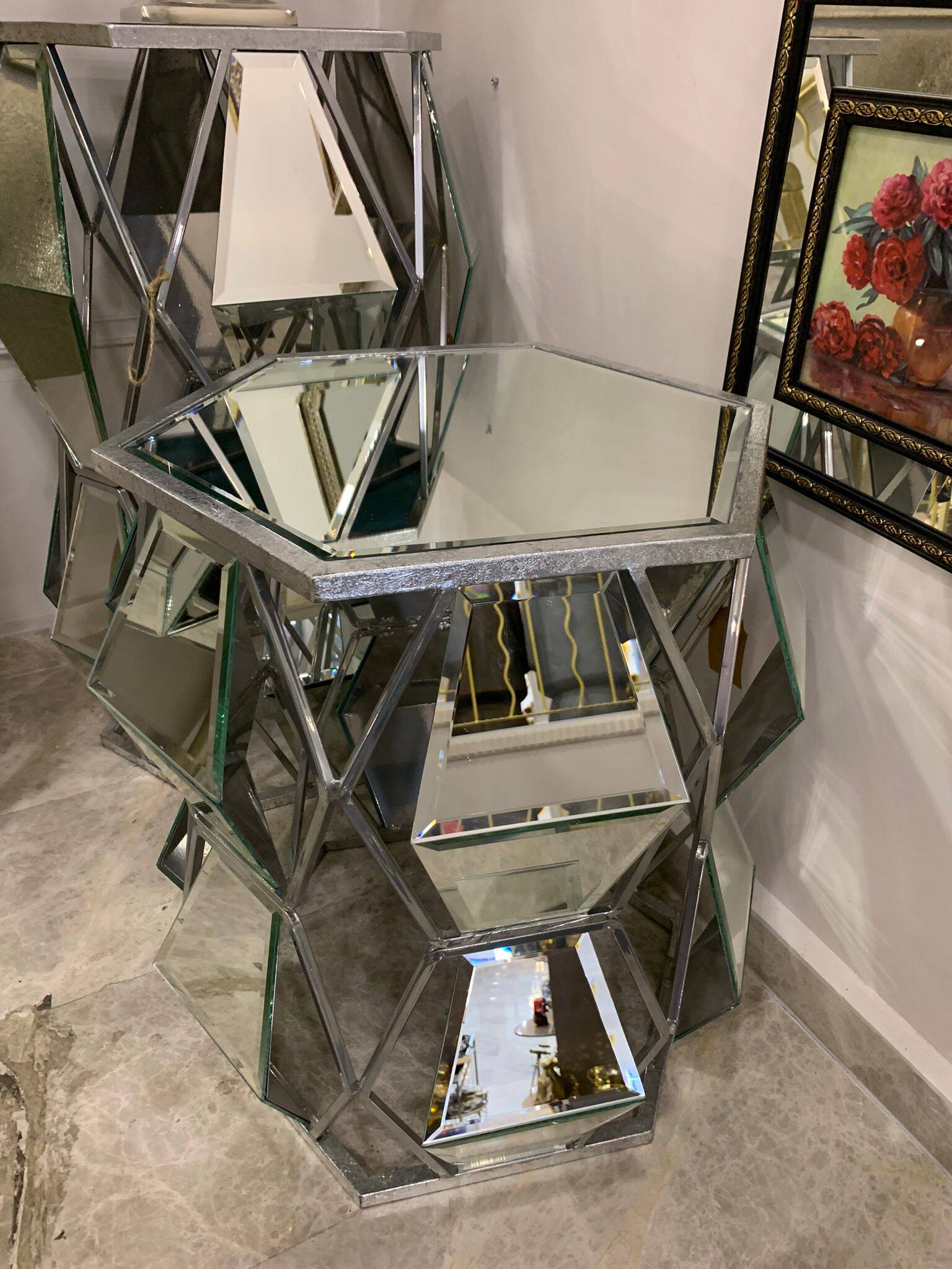 Geo Aynalı Yan Sehpa Silver 60 cm - 4