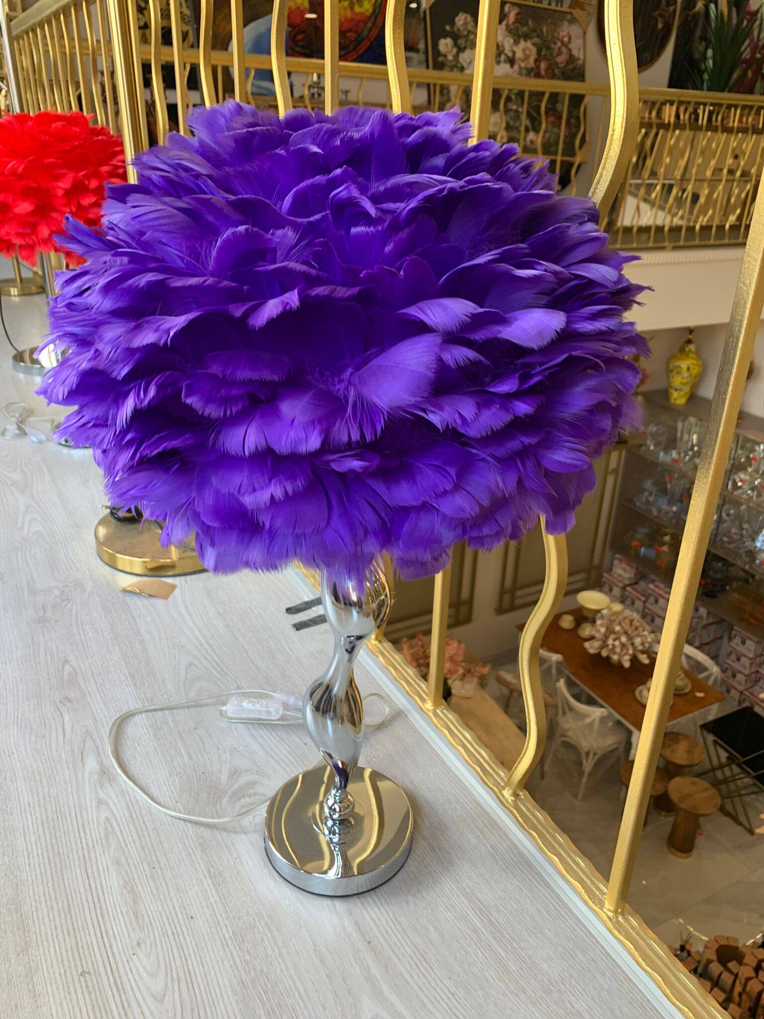 Kuş Tüyü Mor Abajur Ay.vtl-0084 - 2
