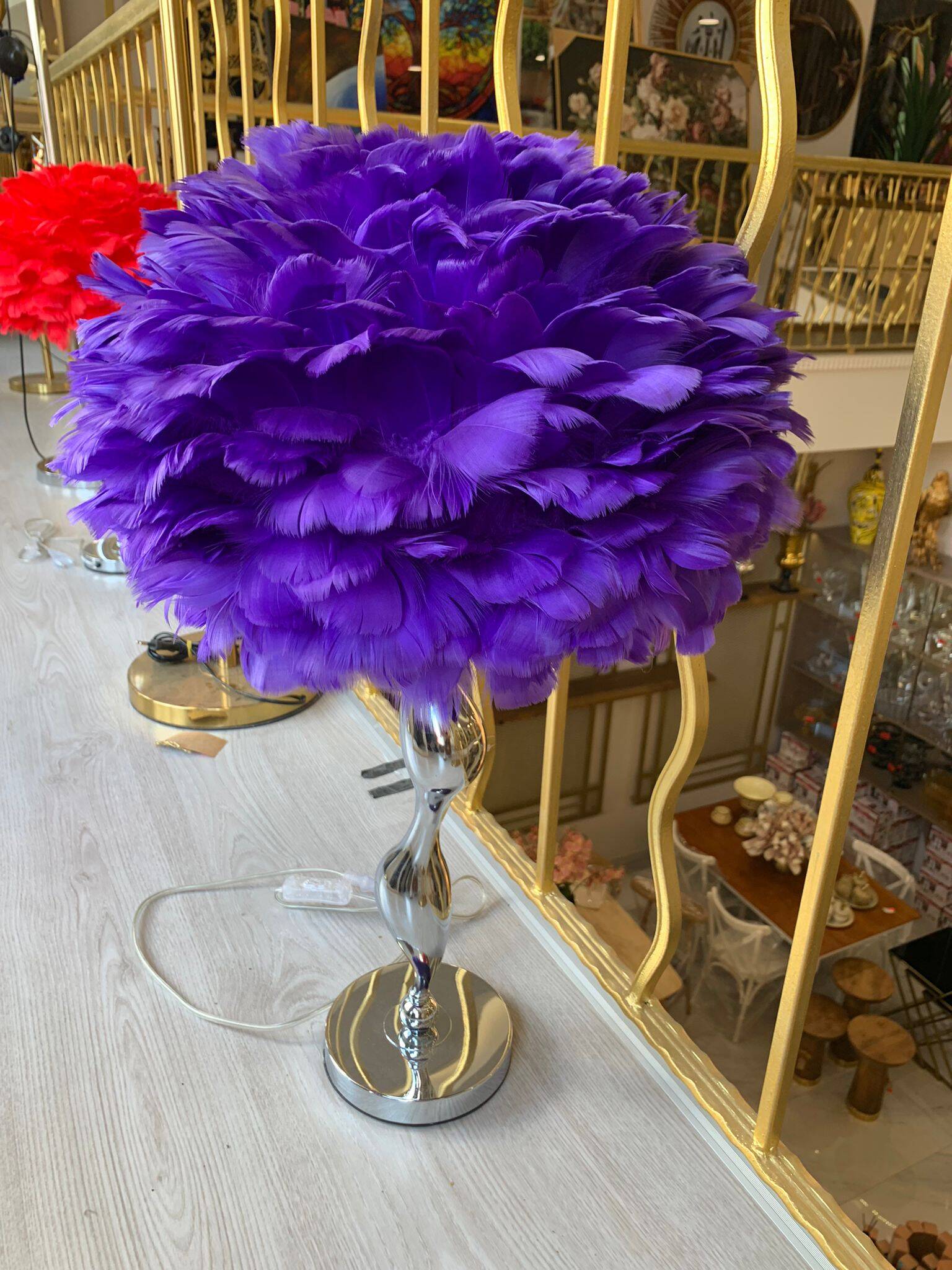 Kuş Tüyü Mor Abajur Ay.vtl-0084 - 3