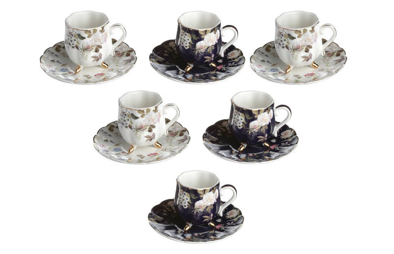 Lucky Art Fleuriesse New Bone China Porselen 6lı Ayaklı Kahve Fincanı Seti - 1