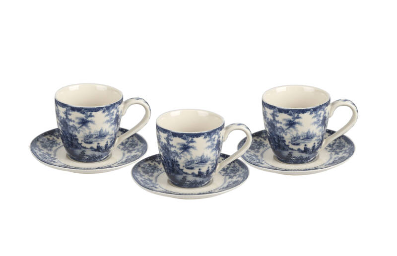 Lucky Art Florantine Stoneware 6lı Kahve Fincanı Seti Mavi - 1