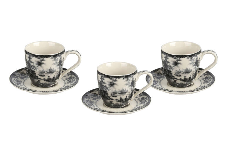 Lucky Art Florantine Stoneware 6lı Kahve Fincanı Seti Siyah - 1