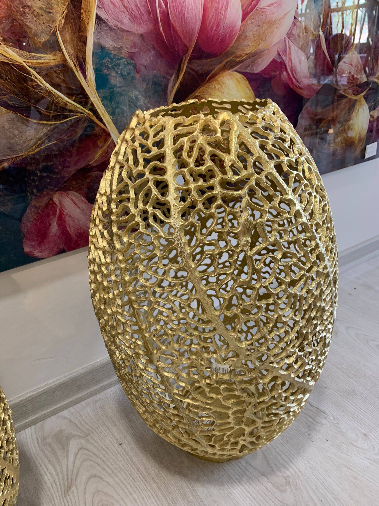 METAL DELİKLİ VAZO ALTIN PİRİNÇ DÖKÜM 33X50 CM - 1