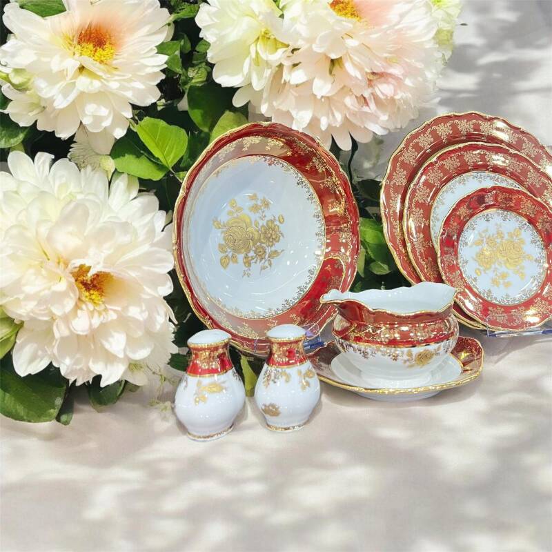 QUEENS CROWN EL BOYAMASI RED GOLD ROSE 64 PRÇ YEMEK TAKIMI - 1