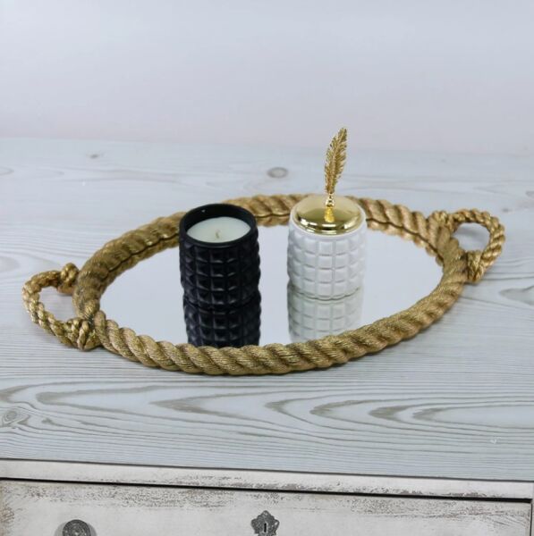 Rope Aynalı Tepsi Altın - 1
