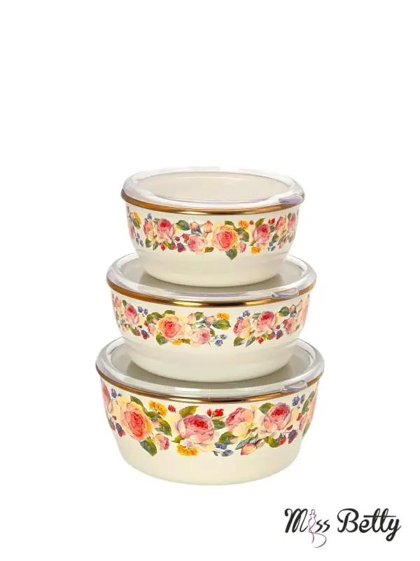 Rose Deluxe 3'lü Emaye Saklama Kabı 14-16-18 Cm - 2