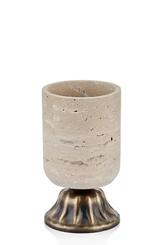 Setabianca Evza Mermer Ayaklı Silindir Kutu Traverten 8x8x14,5 cm - 1
