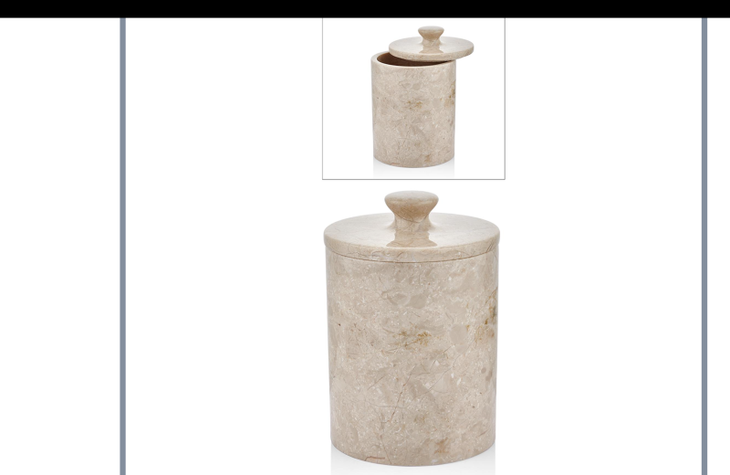 Setabianca Evza Mermer Çöp Kovası Bej 15x15x23 cm - 1