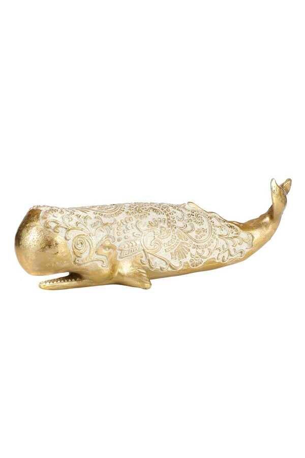 Whale Gold İşlemeli Balina Biblo 40 cm AK.ID0114 - 1